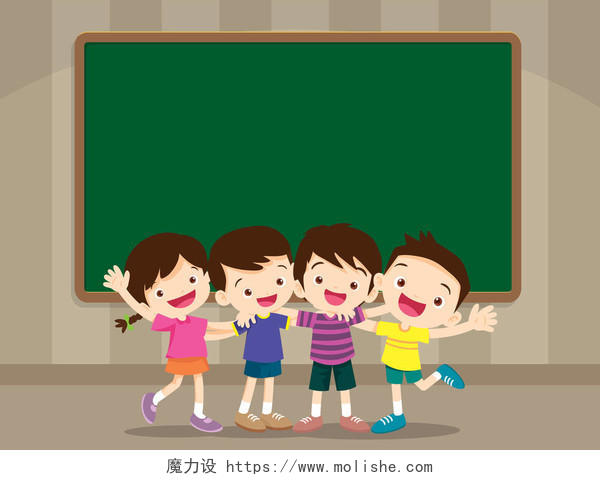 卡通站在黑板前微笑的学生幸福童年幸福的人六一儿童节61儿童节